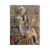 High-relief ceramic wall mural featuring a sculpted goddess in a seated pose with lotus flowers, arranged in 12 jointless tiles forming a seamless 3x4 layout.